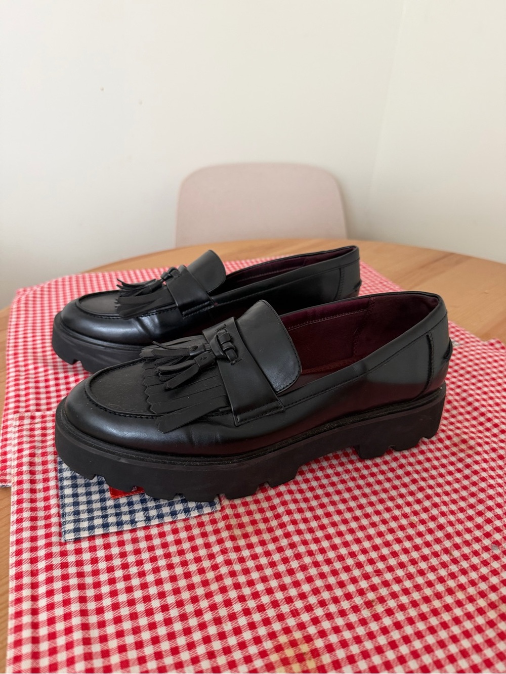 Franco Sarto Black Tassel Chunky Lug Loafers